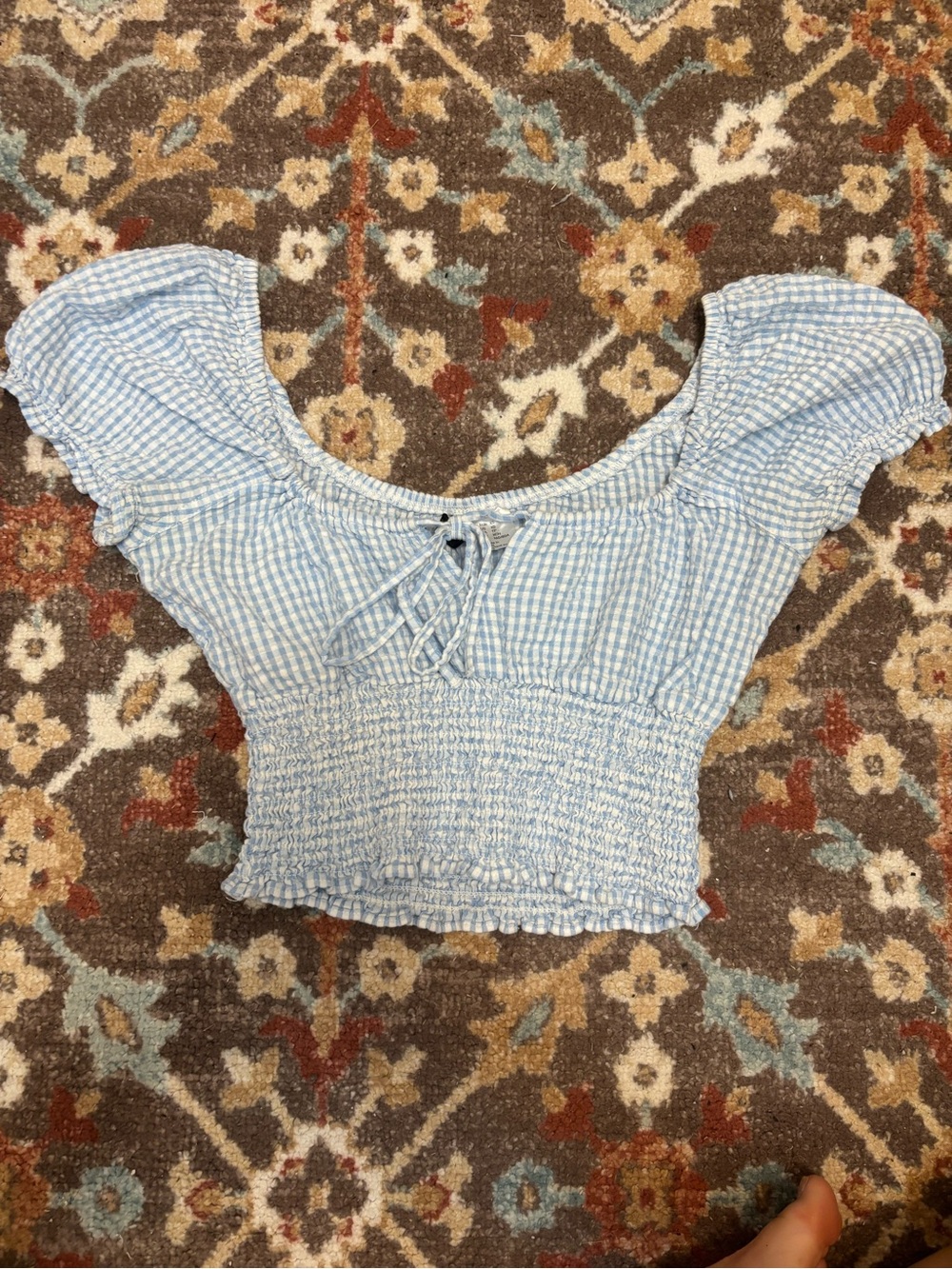 Divided Light Blue Gingham Smocked Puff-Sleeve Crop Top